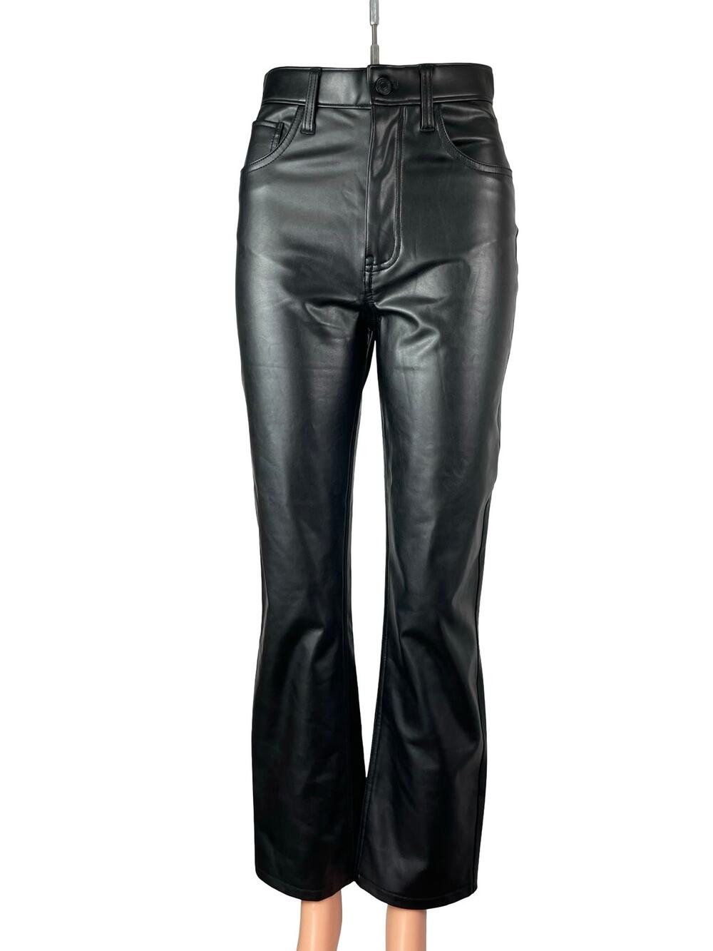 Abercrombie & Fitch 90s Straight Ultra High Rise Black Faux Leather Trousers 2